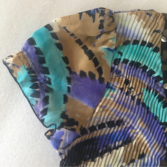 Nicola Multicolor Stretchy Top-Pleated-Puffy Sleeve-M- Sequins-Purple Brown Teal - Picture 9 of 15